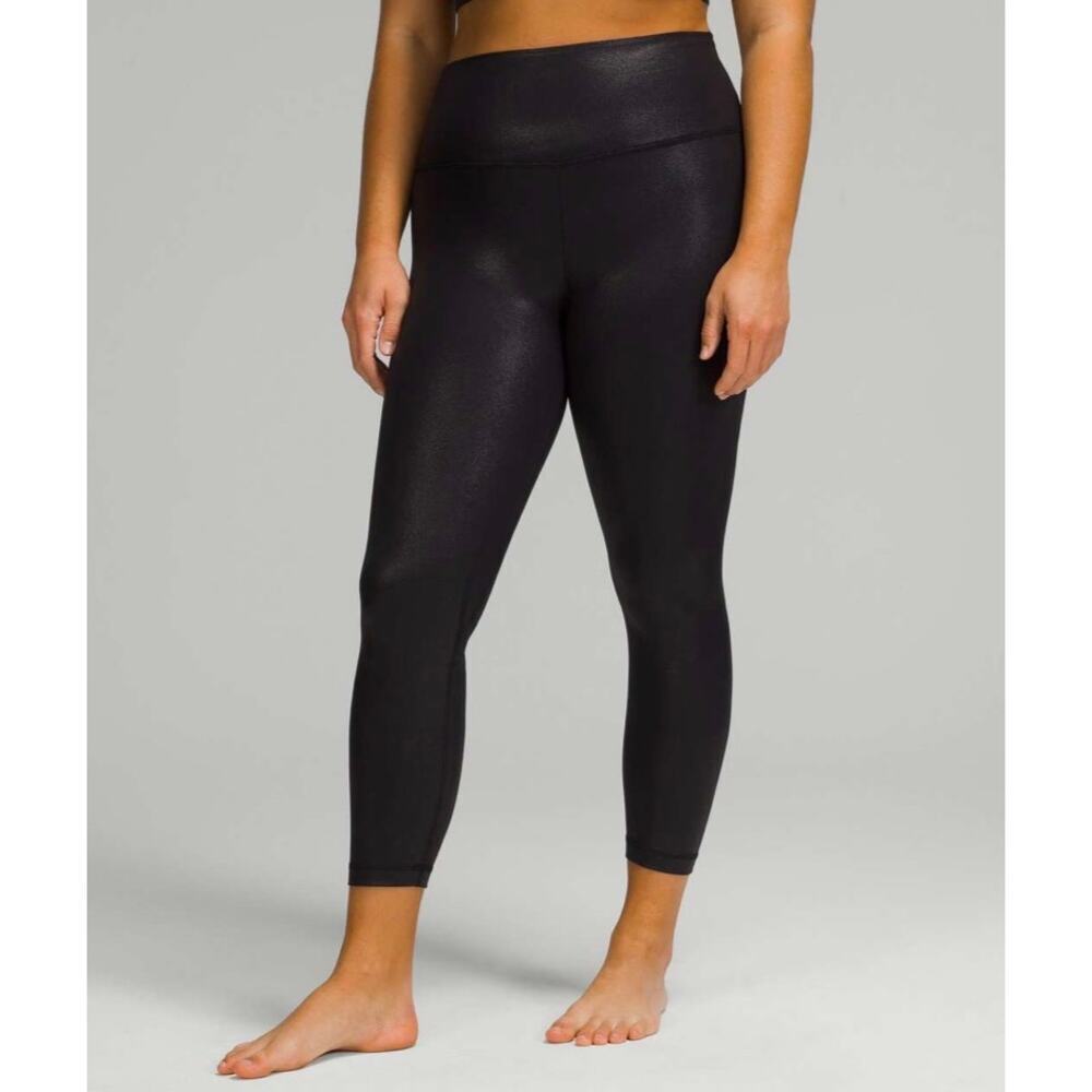 Lululemon Align High-Rise Pant 25" Shine Black Metallic Foil Leggings sz 4 Small